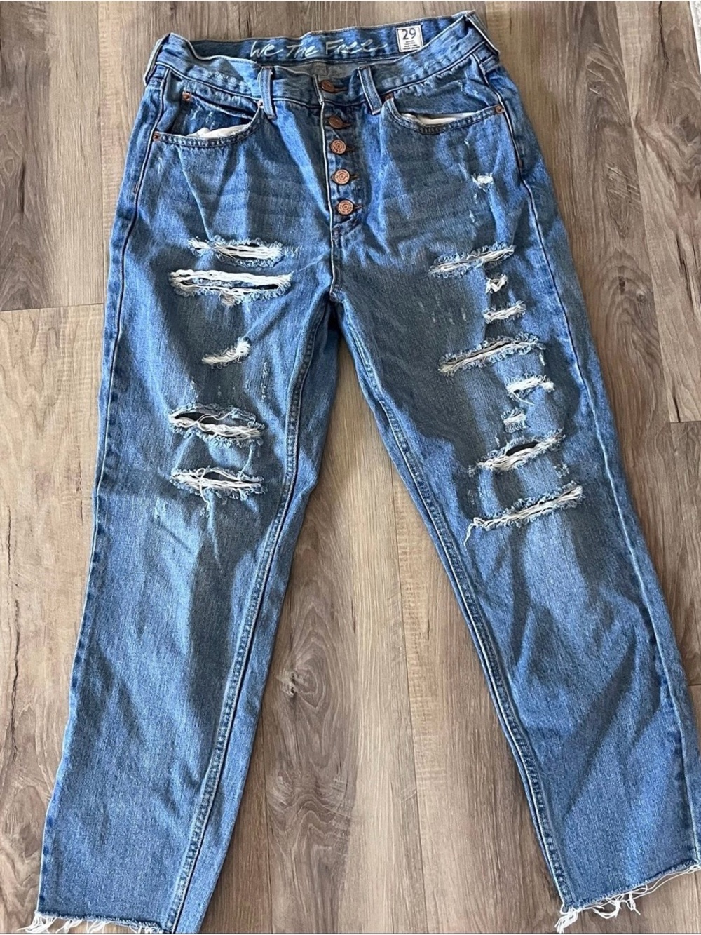 We The Free Free People Blossom Rigid Distressed Jeans Button Fly 29/26